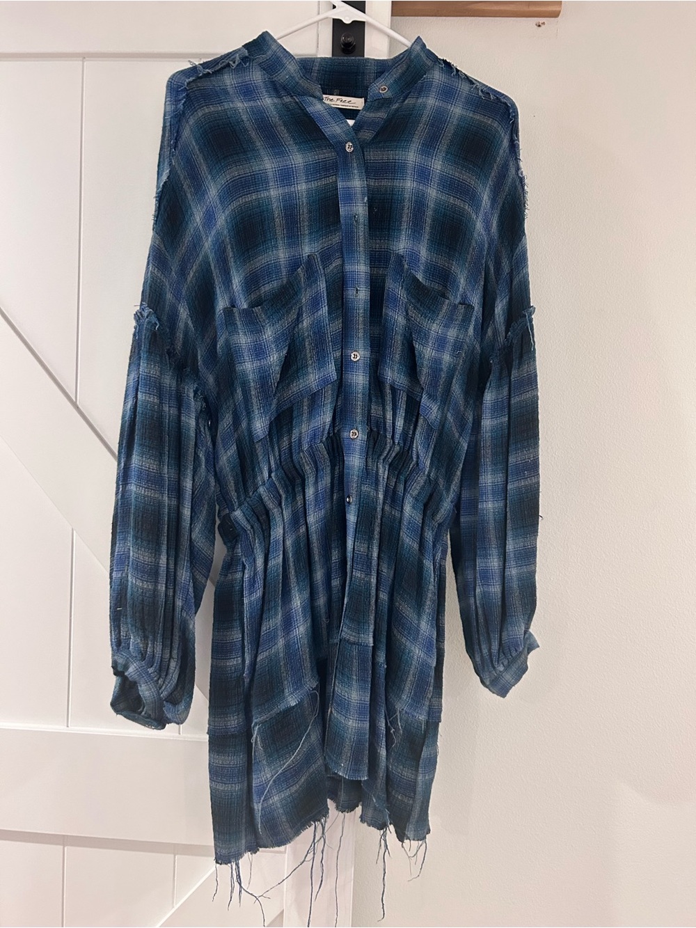 We The Free Teal and Navy Plaid Button-Up Shirt